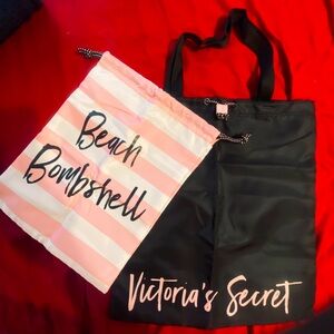 Victoria's Secret Pink and Black Beach Bombshell Tote Set